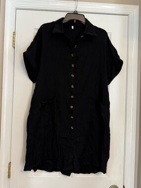 Black Short-Sleeve Button-Front Women’s Bathing Suit Cover Up